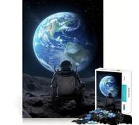 Puzzles for Adults 1000 Piece Astronaut on The Moon Gazing at Earth Precise Cut Art Brain Skill Play Relax Play Time Christmas Art Gift (38x26cm)