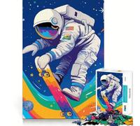 Puzzles for Adults 1000 Piece Astronaut Skateboarding in Space Clean Fit Decor Mental Challenge Toy Cozy Time Play Birthday Art Gift (38x52cm)
