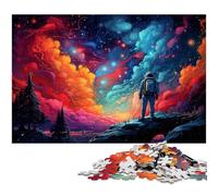 Puzzles for Adults 1000 Piece Astronaut Standing on Colorful Galaxy Jigsaw Puzzles for Adults Wood Jigsaw Great Gifts for Christmas 1000 PCS(75x50cm)