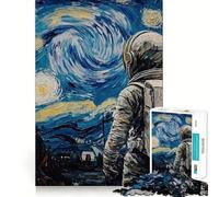 Puzzles for Adults 1000 Piece Astronaut Starry Night Clean Fit Decor Mental Challenge Toy Cozy Time Play Birthday Art Gift (38x52cm)