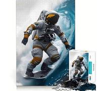 Puzzles for Adults 1000 Piece Astronaut Surfing A Wave Clean Fit Decor Mental Challenge Toy Cozy Time Play Birthday Art Gift (38x26cm)
