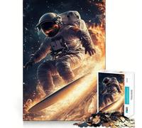 Puzzles for Adults 1000 Piece Astronaut Surfing Fire Clean Fit Decor Mental Challenge Toy Cozy Time Play Birthday Art Gift (50x75cm)