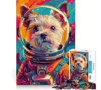 Puzzles for Adults 1000 Piece Astronaut Terrier Space Clean Fit Decor Mental Challenge Toy Cozy Time Play Birthday Art Gift (38x26cm)