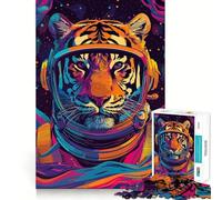 Puzzles for Adults 1000 Piece Astronaut Tiger Space Clean Fit Decor Mental Challenge Toy Cozy Time Play Birthday Art Gift (38x26cm)