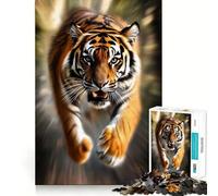 Puzzles for Adults 1000 Piece Attacking Tiger in Motion Blur Clean Fit Decor Mental Challenge Toy Cozy Time Play Birthday Art Gift (38x26cm)