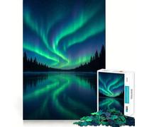 Puzzles for Adults 1000 Piece Aurora Borealis over Frozen Lake Precise Cut Art Brain Skill Play Relax Play Time Christmas Art Gift (50x75cm)