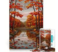 Puzzles for Adults 1000 Piece Autumn Forest River Stained Glass Style Precise Cut Art Brain Skill Play Relax Play Time Christmas Art Gift (50x75cm)
