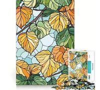 Puzzles for Adults 1000 Piece Autumn Leaves Stained Glass Style Illustration Clean Fit Decor Mental Challenge Toy Cozy Time Play Birthday Art Gift (38x52cm)