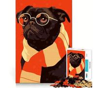 Puzzles for Adults 1000 Piece Autumn Pug Funny Cute Pop Art Illustration Minimalist Art Clean Fit Decor Mental Challenge Toy Cozy Time Play Birthday Art Gift (50x75cm)