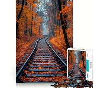 Puzzles for Adults 1000 Piece Autumn Railroad Tracks Clean Fit Decor Mental Challenge Toy Cozy Time Play Birthday Art Gift (38x26cm)