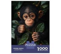 Puzzles for Adults 1000 Piece Baby Chimpanzee Holding Branch Puzzle for Adults Brain Teaser Game Home Decoration Christmas Birthday Gifts 52x38cm/1000pcs