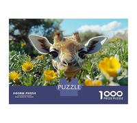 Puzzles for Adults 1000 Piece Baby Giraffe in Flowers Puzzle for Adults Brain Teaser Game Home Decoration Christmas Birthday Gifts 52x38cm/1000pcs