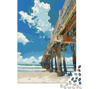 Puzzles for Adults 1000 Piece Beach Wooden Pier Puzzle for Adults Relaxing Games Staycation Kill Time Unique Birthday And Xmas Gifts 38x26cm/1000pcs
