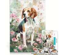 Puzzles for Adults 1000 Piece Beagle Dog Flowers, Toy Wall Decor, Challenging To Complete, Unique Birthday And Gifts 50x75cm