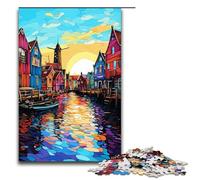 Puzzles for Adults 1000 Piece Beautiful Windmill Town Pattern Assembly Help The Brain Exercise Addictive Toys to Cultivate Patience 75x50cm