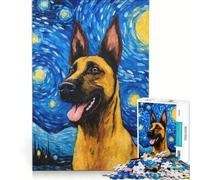 Puzzles for Adults 1000 Piece Belgian Malinois Night, Toy Wall Decor, Challenging To Complete, Unique Birthday And Gifts 38x26cm