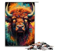 Puzzles for Adults 1000 Piece Bison's Colorful Psychedelic Pattern Assembly Help The Brain Exercise Addictive Toys to Cultivate Patience 75x50cm