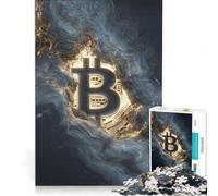 Puzzles for Adults 1000 Piece Bitcoin Symbol in Abstract Gold And Blue, Toy Wall Decor, Challenging To Complete, Unique Birthday And Gifts 38x26cm