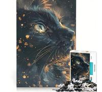 Puzzles for Adults 1000 Piece Black Cat Gold Stars, Toy Wall Decor, Challenging To Complete, Unique Birthday And Gifts 50x75cm