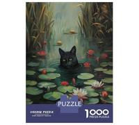 Puzzles for Adults 1000 Piece Black Cat River Swimming Puzzle for Adults Brain Teaser Game Home Decoration Christmas Birthday Gifts 38x26cm/1000pcs