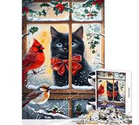 Puzzles for Adults 1000 Piece Black Cat ﹨u Birds Winter Window Toy Wall Decor Art Work Gift for Educational Game Enhance Love between Couples Size 38x52cm