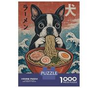 Puzzles for Adults 1000 Piece Boston Terrier Eating Ramen Puzzle for Adults Brain Teaser Game Home Decoration Christmas Birthday Gifts 70x50cm/1000pcs