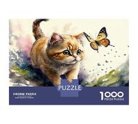 Puzzles for Adults 1000 Piece Butterfly Cat Watercolor Puzzle for Adults Brain Teaser Game Home Decoration Christmas Birthday Gifts 52x38cm/1000pcs