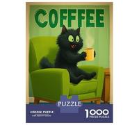 Puzzles for Adults 1000 Piece Cartoon Cat Enjoying Coffee in Armchair Jigsaw Brain Teaser Game Presents for Women Unique Birthday And Xmas Gifts 70x50cm/1000pcs