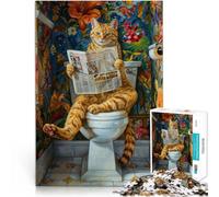 Puzzles for Adults 1000 Piece cat goes to the toilet Made of cardboard for 14+ Challenging play toys It is ideal as a gift for the whole family。size：38x52cm/14.96x20.47inch