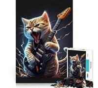 Puzzles for Adults 1000 Piece Cat Playing Guitar Neat Edge Decor Mental Challenge Toy Chill Time Play Christmas Art Gift (50x75cm)