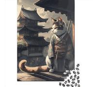 Puzzles for Adults 1000 Piece Cat Samurai Japan Creative Paper Puzzles-Puzzle Hands-on Game Jigsaw-Family Decoration 1000pcs (38x26cm)