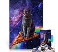 Puzzles for Adults 1000 Piece “Cat Space and Pizza” Made of wood,for age 14+ Family Activities It is ideal as a gift for the whole family。size:50x75cm/14.96x20.47inch