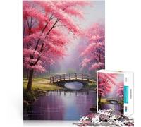 Puzzles for Adults 1000 Piece Cherry Blossom Bridge Made of cardboard for 14+ DIY Educational Games because it is ideal as a gift for the whole family。size：38x52cm/14.96x20.47inch