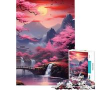 Puzzles for Adults 1000 Piece Cherry Blossom Waterfall Help The Brain Exercise Analysis And Logic Hands-on Game for And from 14 Years And over (50x75cm)