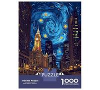 Puzzles for Adults 1000 Piece Chicago Starry Night Cityscape Jigsaw Brain Teaser Game Presents for Women Unique Birthday And Xmas Gifts 38x26cm/1000pcs