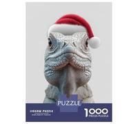 Puzzles for Adults 1000 Piece Christmas Iguana in Santa Hat Jigsaws for Adults Brain Teaser Game Analysis And Logic Fun at Home Activities, 52x38cm/1000pcs
