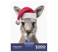 Puzzles for Adults 1000 Piece Christmas Kangaroo with Santa Hat Portrait Jigsaws for Adults Brain Teaser Game Analysis And Logic Fun at Home Activities, 52x38cm/1000pcs