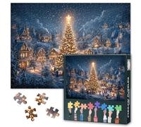 Puzzles for Adults 1000 Piece Christmas Puzzle Snowy Village Puzzles Christmas Tree Art Puzzle Decoration Festival Gift Home Wall Decor for Bedroom Relaxing and Stress Relief(50.5x70.5cm)