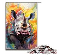 Puzzles for Adults 1000 Piece Color Painting Rhino Pattern Assembly Help The Brain Exercise Addictive Toys to Cultivate Patience 1000 PCS(75x50cm)
