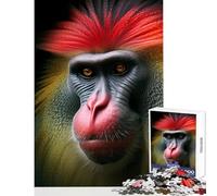Puzzles for Adults 1000 Piece Colorful Mandrill Portrait on Black Background Jigsaw Puzzles 1000 Educational Game Gifts for Women Men Difficult Challenge (38x26cm)