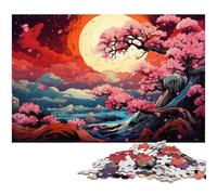 Puzzles for Adults 1000 Piece Colorful Psychedelic Color of Full Moon Cherry Blossoms Jigsaw Puzzles for Adults Paper Jigsaw Great Gifts for Christmas 1000 PCS(38x26cm)
