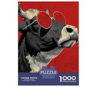 Puzzles for Adults 1000 Piece Cow with Red Sunglasses Teenager Puzzles Brain Teaser Game Home Decoration Fun at Home Activities, 70x50cm/1000pcs