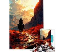 Puzzles for Adults 1000 Piece Cowboy Riding Through Canyon at Sunset Help The Brain Exercise Analysis And Logic Hands-on Game for And from 14 Years And over (38x52cm)