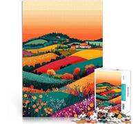 Puzzles for Adults 1000 Piece Cozy Italian Sunset Hills Minimalist Art Illustration Hands-on-Spiel Lustiges Geschenk75x50cm