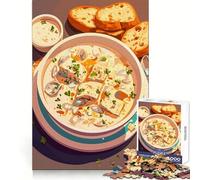 Puzzles for Adults 1000 Piece Creamy Seafood Chowder with Bread Sharp Joint Play Logic Skill Play Calm Fun Time Christmas Wall Art (50x75cm)