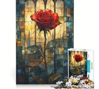 Puzzles for Adults 1000 Piece Crimson Elegance The Rose in Stained Glass, Educational Games, Difficult And Challenge, Christmas Birthday Gifts 50x75cm