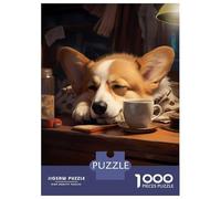 Puzzles for Adults 1000 Piece Cute Dog Corgi Coffee Cozy Puzzle for Adults Brain Teaser Game Home Decoration Christmas Birthday Gifts 38x26cm/1000pcs