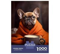 Puzzles for Adults 1000 Piece Cute French Bulldog Coffee Puzzle for Adults Brain Teaser Game Home Decoration Christmas Birthday Gifts 38x26cm/1000pcs
