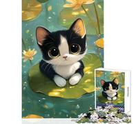 Puzzles for Adults 1000 Piece Cute Kitten on Lily Pad Adult Jigsaw Puzzles Difficult Hard Fun Activities at Home Birthday Present, Gifts, (38x52cm)