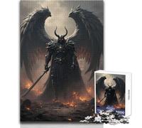 Puzzles for Adults 1000 Piece Dark Angel Warrior in Fiery Landscape Peaceful And Satisfying Pastime Perfect Interlock Precision Cut Toy Size 38x52cm